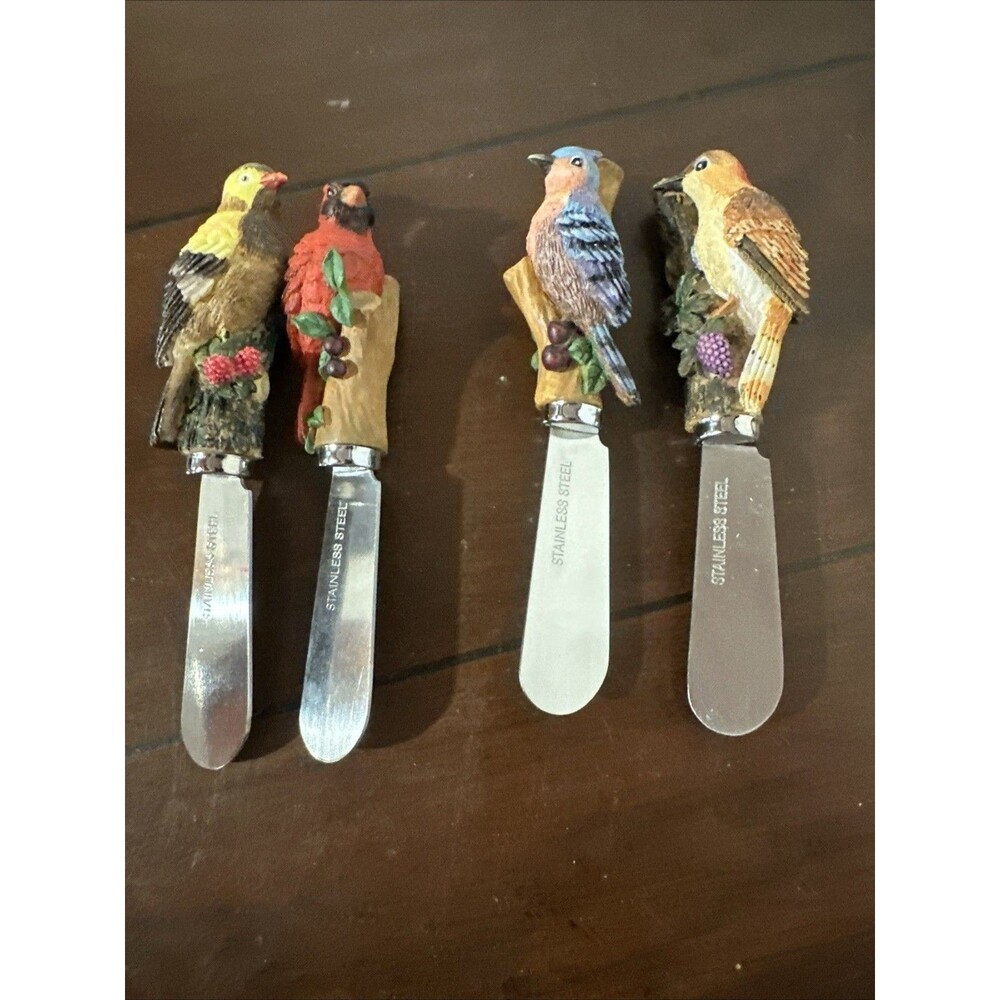 Cheese/ Dip Spreaders Resin Birds Handles Stainless Steel Blades SET 4